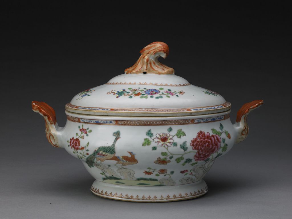 图片[1]-Pink Peacock Peony Pattern Soup Pot-China Archive